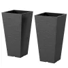 23 Inch Tall Planters for Outdoor Plants, Set of 2 Plastic Flower Pots, for Front Door Patio Garden Use, Black