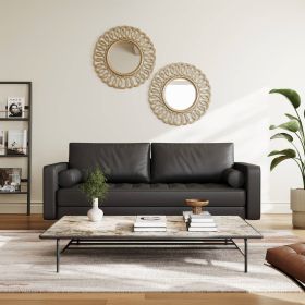 Terracotta Upholstered Faux Leather Sofa w/ Pillows Solid Hardwood Legs black