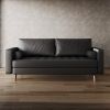 Terracotta Upholstered Faux Leather Sofa w/ Pillows Solid Hardwood Legs black