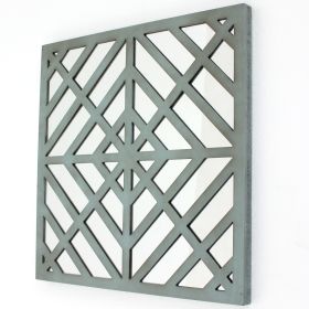 Contemporary Mirrored Wall Decor Set of 2 with Geometric Overlay on Top, Blue and Silver