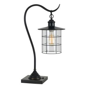 25 Inch Metal Downbridge Design Desk Lamp with Caged Shade, Dark Bronze