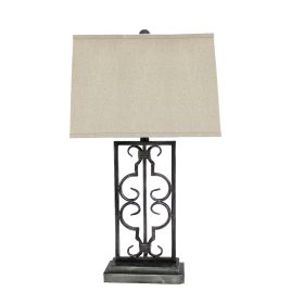 29 Inch Industrial Table Lamp, Linen Shade, Set of 2, Stacked Pedestal Base, Black