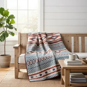 Pimi 50 x 60 Quilted Throw Blanket, Polyester Fill, Southwest Boho Style