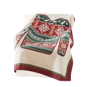 50 x 60 Inch Cotton Quilted Throw Blanket, Christmas Sweater Print, Red