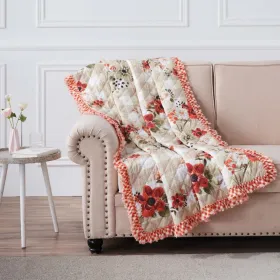 Lire 50 x 60 Inch Quilted Throw Blanket with Fill, Windflower Print, Red