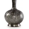 26 Inch Table Lamp, Tall Black Round Glass Base, White Drum Fabric Shade
