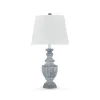 Rick 32 Inch Table Lamp, White Empire Fabric Shade, Turned Blue Terracotta