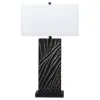 Len Table Lamp, White Rectangular Shade, Unique Lined Design Black Pedestal