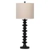 Ando Buffet Table Lamp, Black Turned Fishbone Base, Drum Shade