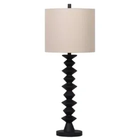 Ando Buffet Table Lamp, Black Turned Fishbone Base, Drum Shade