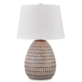 Gyen 29 Inch Table Lamp, Antique White Pattern Pot Base, Gray Empire Shade