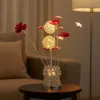 Accent Table Lamp, LED, Red Roses, Crystal Square Vase, Chrome 21 Inch