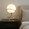 Table Lamp, White Glass Globe, 4 Spiral Ring Accented Base 14 Inch