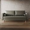Grey Upholstered Faux Leather Sofa w/ Pillows Solid Hardwood Legs