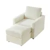 Classic Corduroy Chaise Lounge, Comfy Sofa Chaise Couch Chair, Upholstered Accent Chair with Ottoman for Living Room - Beige