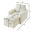 Classic Corduroy Chaise Lounge, Comfy Sofa Chaise Couch Chair, Upholstered Accent Chair with Ottoman for Living Room - Beige