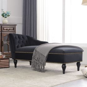 58" Velvet Chaise Lounge; Button Tufted Right Arm Facing Lounge Chair with Nailhead Trim & Solid Wood Legs for Living Room or Office; Sleeper Lou