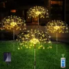 Outdoor Solar Garden Lights; 4 Pack 120 LED Copper Wire Waterproof Solar Garden Fireworks Lamp with Remote; 8 Modes