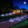Outdoor Solar Garden Lights; 4 Pack 120 LED Copper Wire Waterproof Solar Garden Fireworks Lamp with Remote; 8 Modes