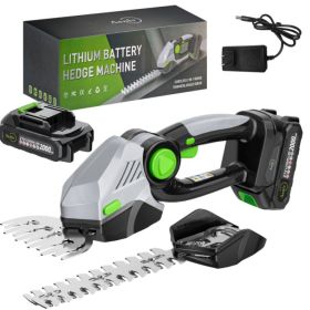 Cordless Hedge Trimmer, 2-in-1 Electric Handheld Grass Shears With 21V 2.0 Battery X2, Grass Trimmer, Mini Bush Trimmer Kit For Garden, Patio And (Option: green)