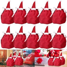 5 Packs Christmas Treat Bags With Drawstring 3D Xmas Santa Hat Gift Wrapping Bags Velvet Candies Goodie  Bag For Christmas Birthday Wedding Party (Option: Red and white)