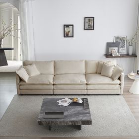 Mid-Century Modern Couch 3-Seater Sofa With 2 Armrest Pillows And 3 Toss Pillows, Couch For Living Room  Chenille (Color: Beige)
