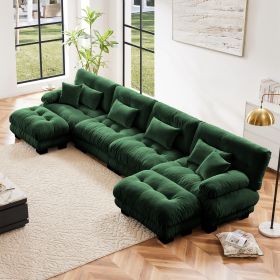 Free Combination Modular Sectional Sofa,U Shaped Couch For Living Room, 4-Seater Comfy Cloud Couch With 2 Ottomans, Chenille (Color: Green)