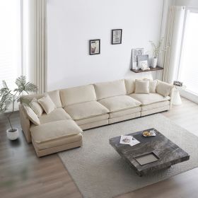 Modular Sectional Sofa For Living Room,U Shaped Couch 5 Seater Convertible Sectional Couch With 1 Ottoman , Chenille (Color: Beige)
