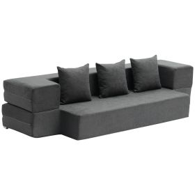 VEVOR Folding Sofa Bed, 3-in-1 Foldable Couch Bed with 3 Pillows and Washable Cover, 25D High Density Memory Foam Convertible Sleeper Chair Bed (Color: Grey)