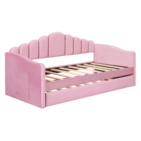 Twin size Upholstered Daybed with Trundle ,Velvet Sofabed with USB Charging Ports,No Box-spring Needed,(Old SKU HL000067AAH) (Color: Pink)