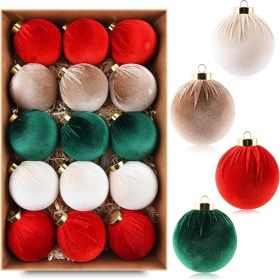 Velvet Christmas Balls Ornaments for Tree - 15pcs Shatterproof Christmas Ornaments for Xmas Trees Decorations - Multicolor (Color: Mulitcolor, Red,Green,Brown, Beige)