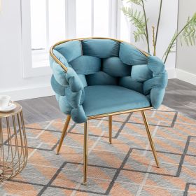 Luxury modern simple leisure velvet single sofa chair bedroom lazy person household dresser stool manicure table back chair (Color: Blue)