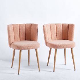 Modern dining chair(set of 2 ) with iron tube wood color legs, shorthair cushions and comfortable backrest, suitable for dining room (Color: Wood Color)