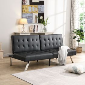 WOOD FRAME, STAINLESS LEG, FUTON, SOFA BED (Color: Black)