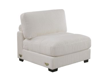 Living Room Furniture Armless Chair Beige Wide-Welt Corduroy 1pc Armless Chair Soft Cushion Wood Legs (Color: Beige)