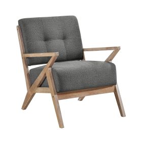 Modern Tufted Back Accent Chair 1pc  Upholstery Antique Finish Solid Rubberwood Unique Design Furniture (Color: Dark Grey)