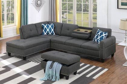 Alger 98" Wide Left Hand Facing Sofa & Chaise with Ottoman (Color: as Pic)