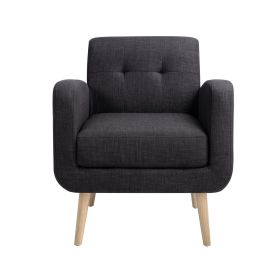 Mid-Century Modern Fabric Accent Armchair Single Sofa with Rubber Wood Legs for Living Room (Main Color: Beige, Main Material: Fabric)