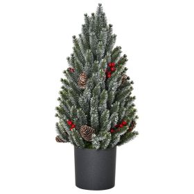HOMCOM 18 Tall Unlit Miniature Snow-Flocked Tabletop Artificial Christmas Tree, Holiday Decoration With Pine Cones And Berries (Option: green)